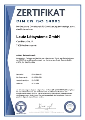 Zertifikat DIN EN ISO 14001